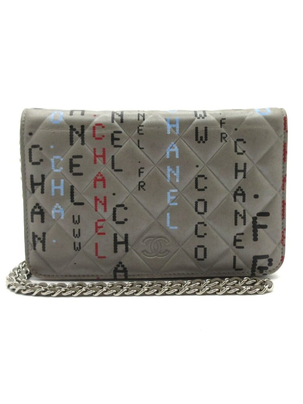 Chanel Wallet Computer Circuit Board Gray Chain Silver Lambskin Shoulder Bag